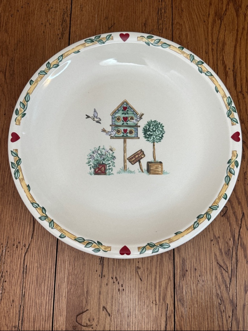Thomson Pottery Birdhouse Serving Platter 12.5” Ivory and Green